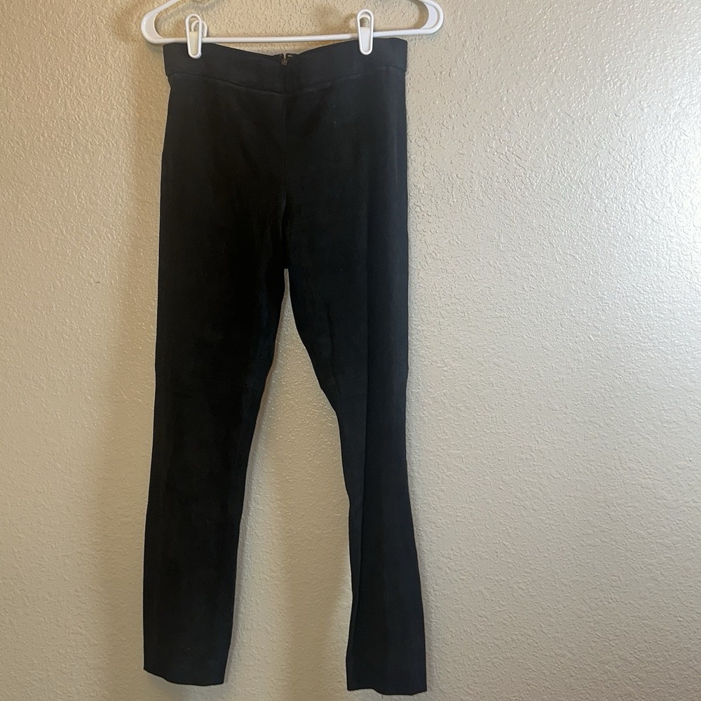 Lambskin  Suede Leather Stretch Pull On Zipper Trousers‎ Black Size Small EUC